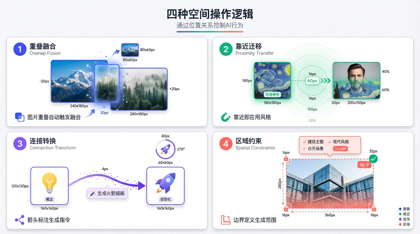 四种空间操作:重叠、靠近、连接、框选