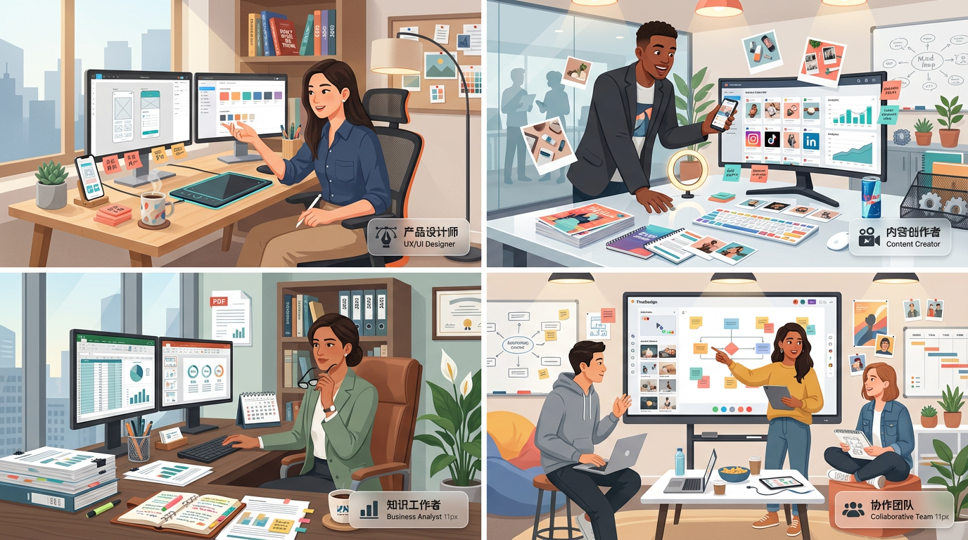 目标用户:设计师、内容创作者、知识工作者、小团队